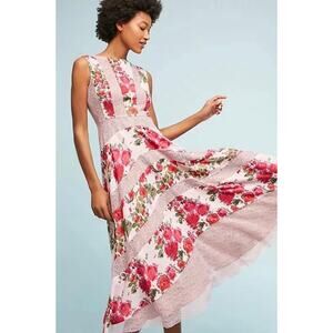 TRACY REESE Kensington Garden Dress Anthropologie Sz 2P Pink Lace Gown
